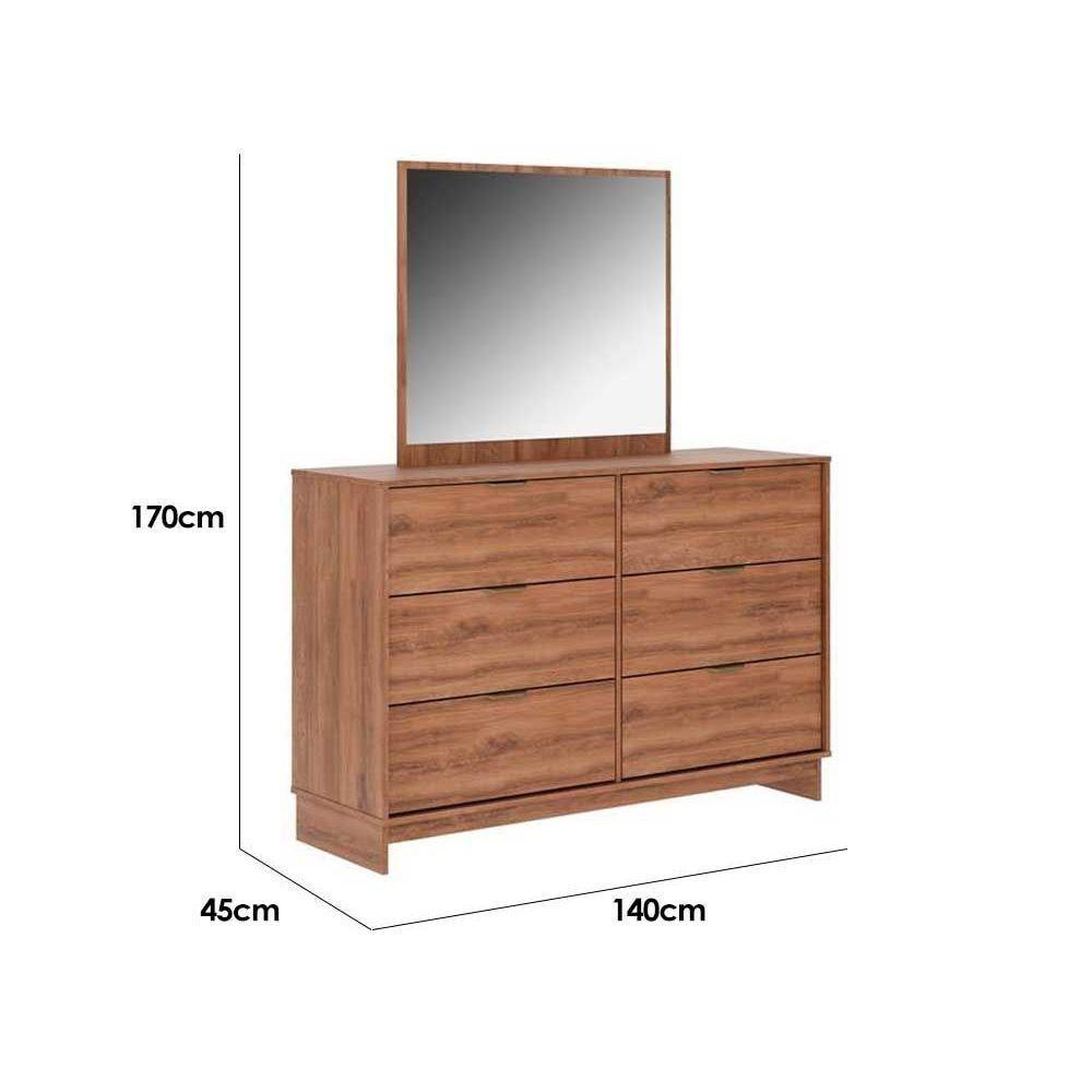 Cômoda Solteiro 1160 c/ 6 Gavetas c/ Espelho Freijo - Carraro - 6