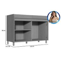 Balcão de Cozinha Simone Mendes p/ Pia s/ Tampo c/ 2 Portas 120cm Carvalho/Cinza - Nesher