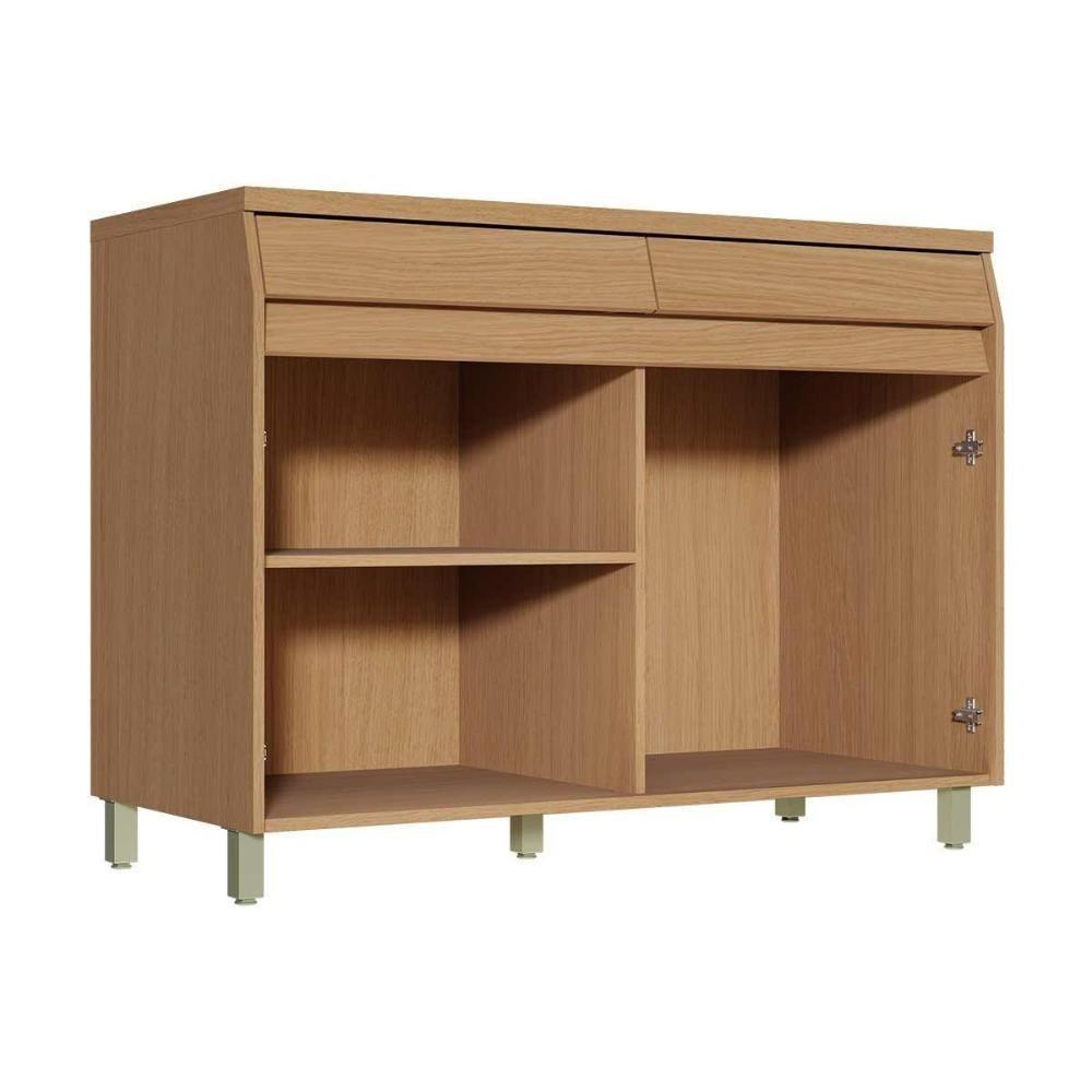 Balcão de Cozinha c/ Tampo Simone Mendes c/ 2 Portas e 2 Gavetas 120cm Carvalho/Cinza - Nesher - 4