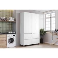 Armário Multiuso Lavanderia Rainha c/ 4 Portas e 4 Gavetas 140cm Branca - Nesher - 1