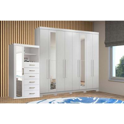 Guarda Roupa 2 Peças Casal Qc144 8 Portas de Bater 4 Gavetas Mdp Branco