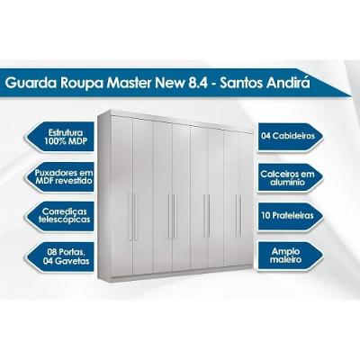 Kit Guarda Roupa Casal e Cômoda QC144 8 Portas de Bater 4 Gavetas Branco Santos Andirá