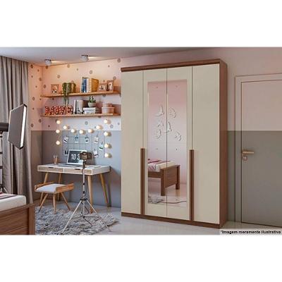 Guarda Roupa Solteiro 4 Portas e 2 Gavetas c/ Espelho Alonzo New Amendoa/Off White - Lopas