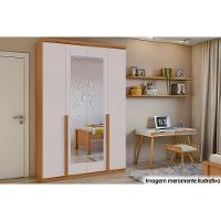 Guarda Roupa Solteiro 4 Portas e 2 Gavetas c/ Espelho Alonzo New Amendoa/Off White - Lopas - 3