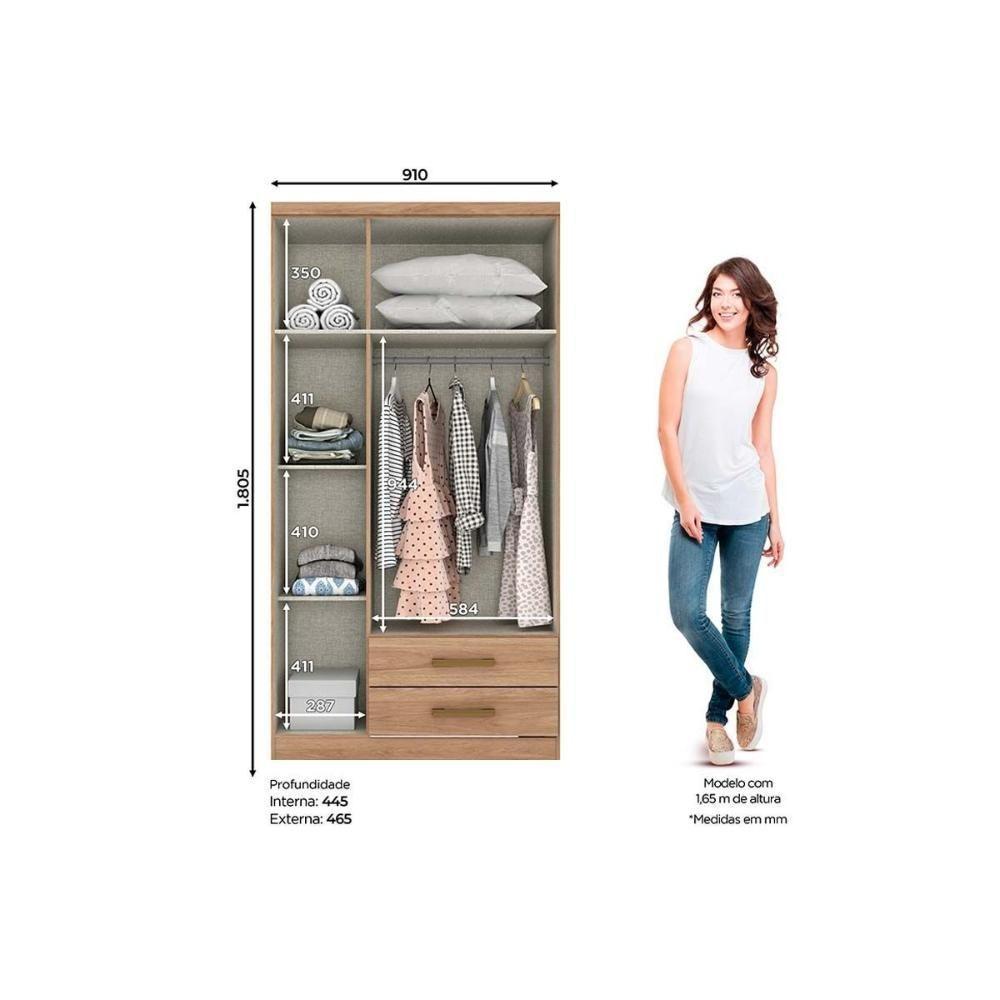 Guarda Roupa Solteiro 3 Portas e 2 Gavetas c/ Espelho Açaí DA133 Branco/Rosa - Henn - 5