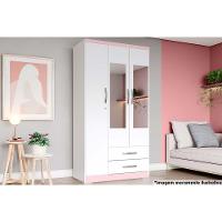 Guarda Roupa Solteiro 3 Portas e 2 Gavetas c/ Espelho Açaí DA133 Branco/Rosa - Henn - 6
