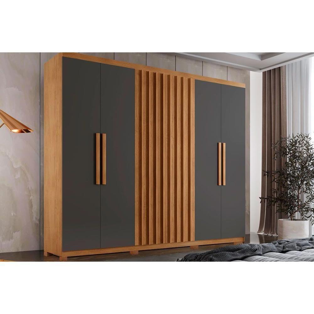Guarda Roupa Solteiro 6 Portas e 2 Gavetas c/ Pés Cairo Naturale/Grafite - Rufato - 1