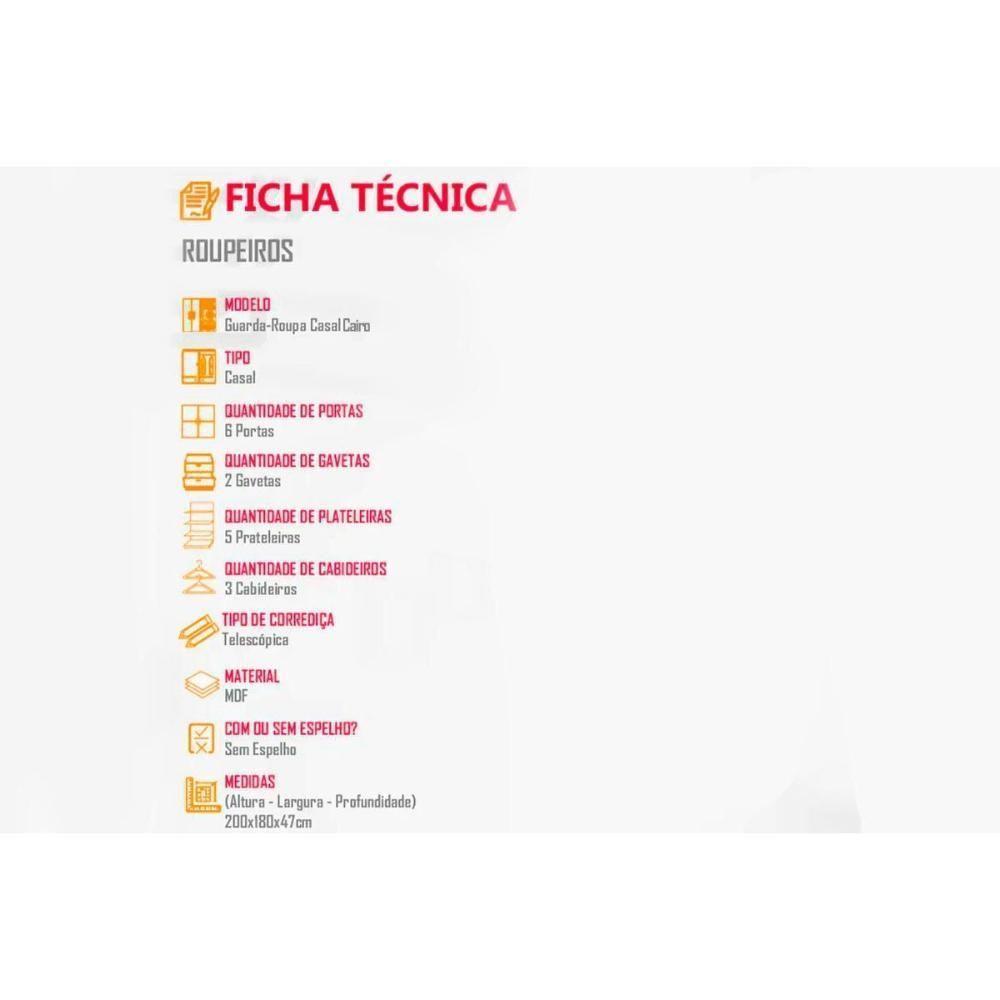 Guarda Roupa Solteiro 6 Portas e 2 Gavetas c/ Pés Cairo Naturale/Grafite - Rufato - 3