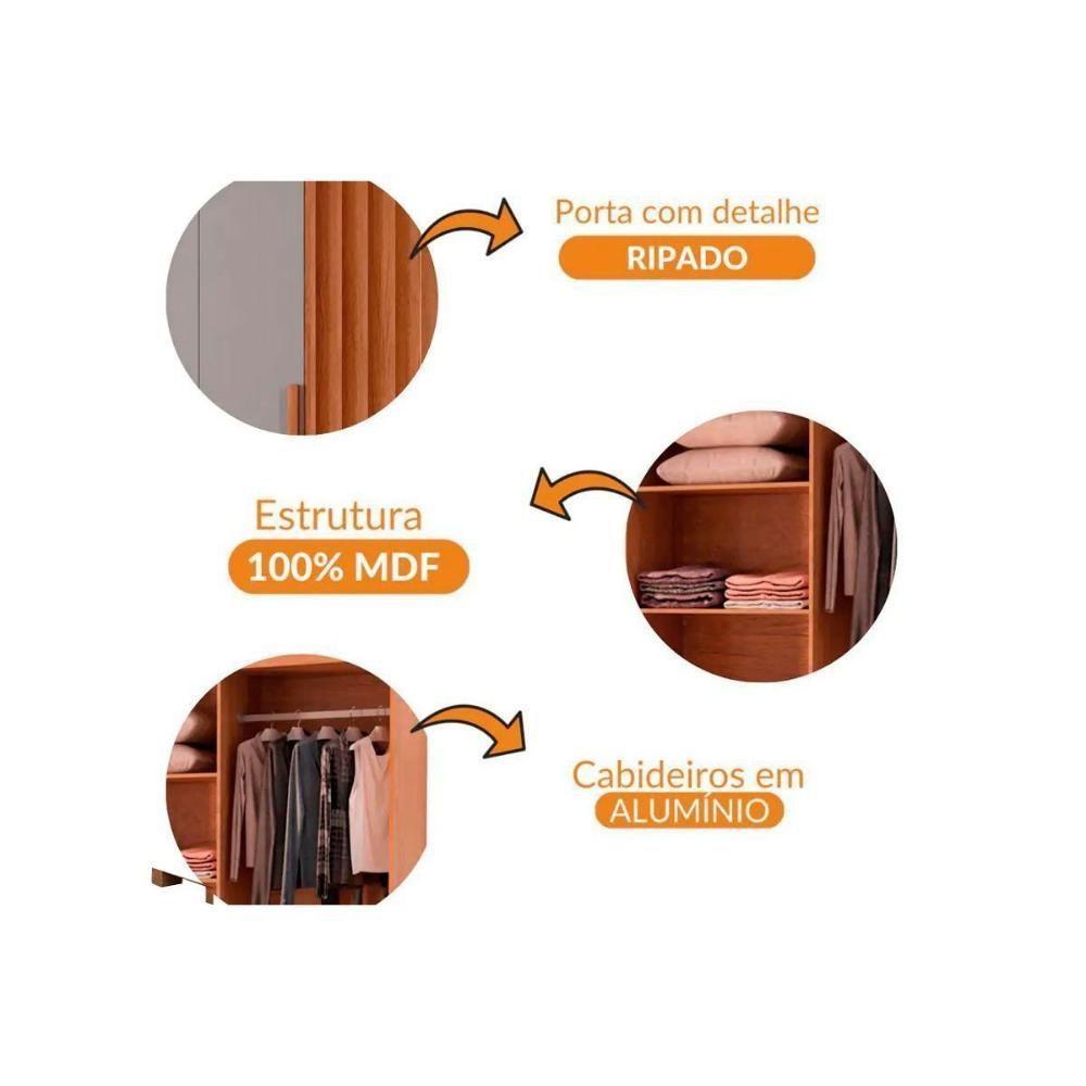 Guarda Roupa Solteiro 6 Portas e 2 Gavetas c/ Pés Cairo Naturale/Grafite - Rufato - 4