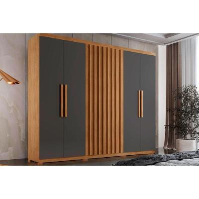 Guarda Roupa Solteiro Cairo 4 Portas de Bater 2 Gavetas Naturale-Grafite Rufato