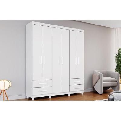 Guarda Roupa Solteiro 6 Portas e 4 Gavetas c/ Pés Canadá Plus Branco - Conquista