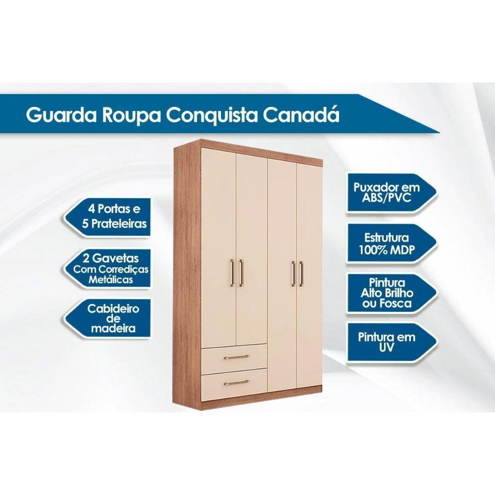 Guarda Roupa Solteiro 4 Portas e 2 Gavetas Canadá Plus Cacau - Conquista - 9
