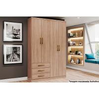 Guarda Roupa Solteiro 4 portas e 3 Gavetas Caju DA135 Jequitibá Brilho - Henn - 1