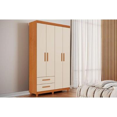 Guarda Roupa Solteiro Canadá Plus 4 Portas de Abrir 2 Gavetas Cinamomo-off White MDF-MDP