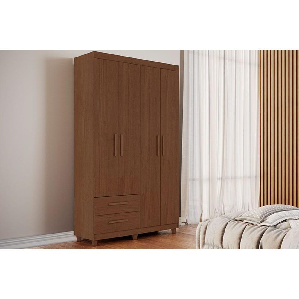 Guarda Roupa Solteiro 4 Portas e 2 Gavetas Canadá Plus Cacau - Conquista - 1
