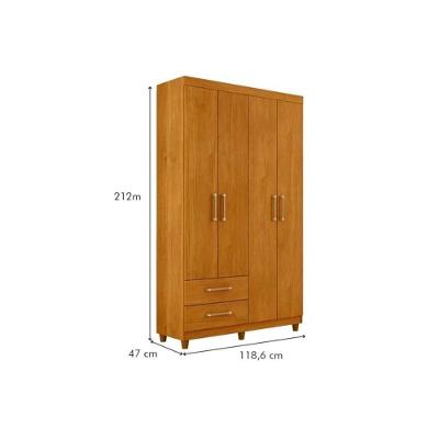 Guarda Roupa Solteiro Canadá Plus 4 Portas de Abrir 2 Gavetas Cacau