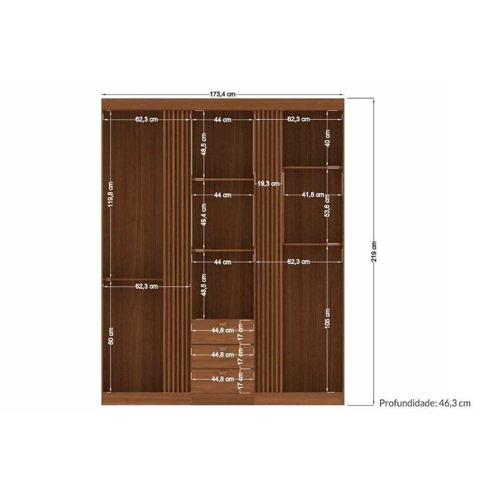 Guarda Roupa Solteiro 3 Portas 3 Gavetas c/ Espelho 3.3 Aurora jatoba/Areia - Santos Andirá - 6