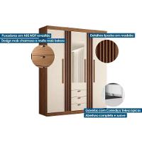 Guarda Roupa Solteiro 3 Portas 3 Gavetas c/ Espelho 3.3 Aurora jatoba/Areia - Santos Andirá - 8