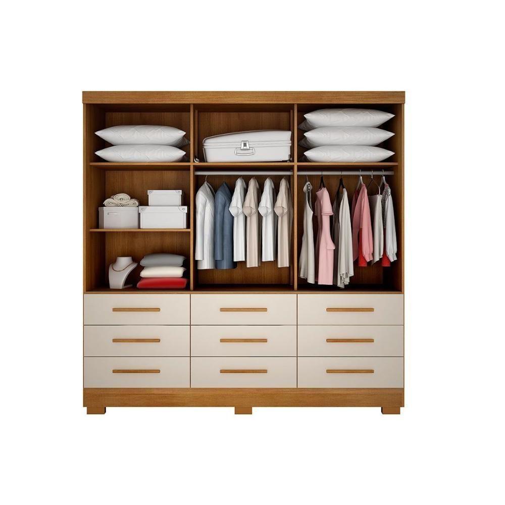Guarda Roupa Solteiro 3 Portas e 9 Gavetas c/ Espelho Jequitibá/Buriti Branco - Novo Horizonte - 2