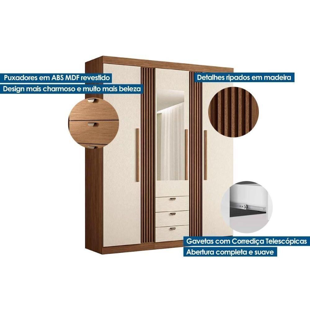 Guarda Roupa Solteiro 3 Portas 3 Gavetas c/ Espelho 3.3 Aurora Jatoba - Santos Andirá - 8