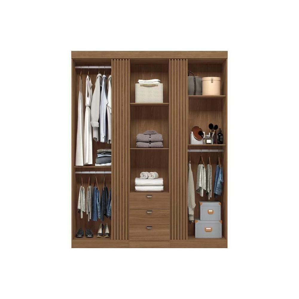 Guarda Roupa Solteiro 3 Portas 3 Gavetas c/ Espelho 3.3 Aurora Jatoba - Santos Andirá - 9