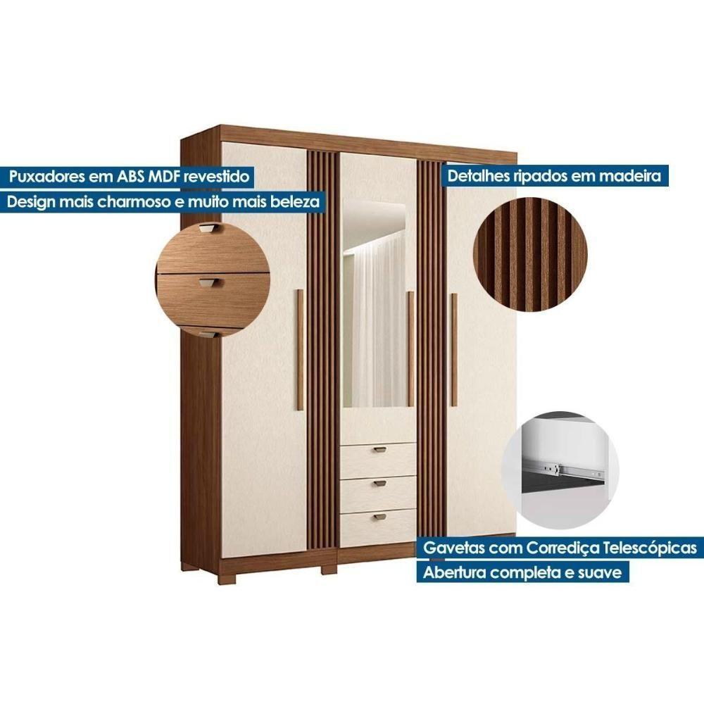 Guarda Roupa Solteiro 3 Portas 3 Gavetas c/ Pés 3.3 Aurora jatoba/Areia - Santos Andirá - 4