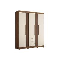 Guarda Roupa Solteiro 3 Portas 3 Gavetas c/ Pés 3.3 Aurora jatoba/Areia - Santos Andirá - 5