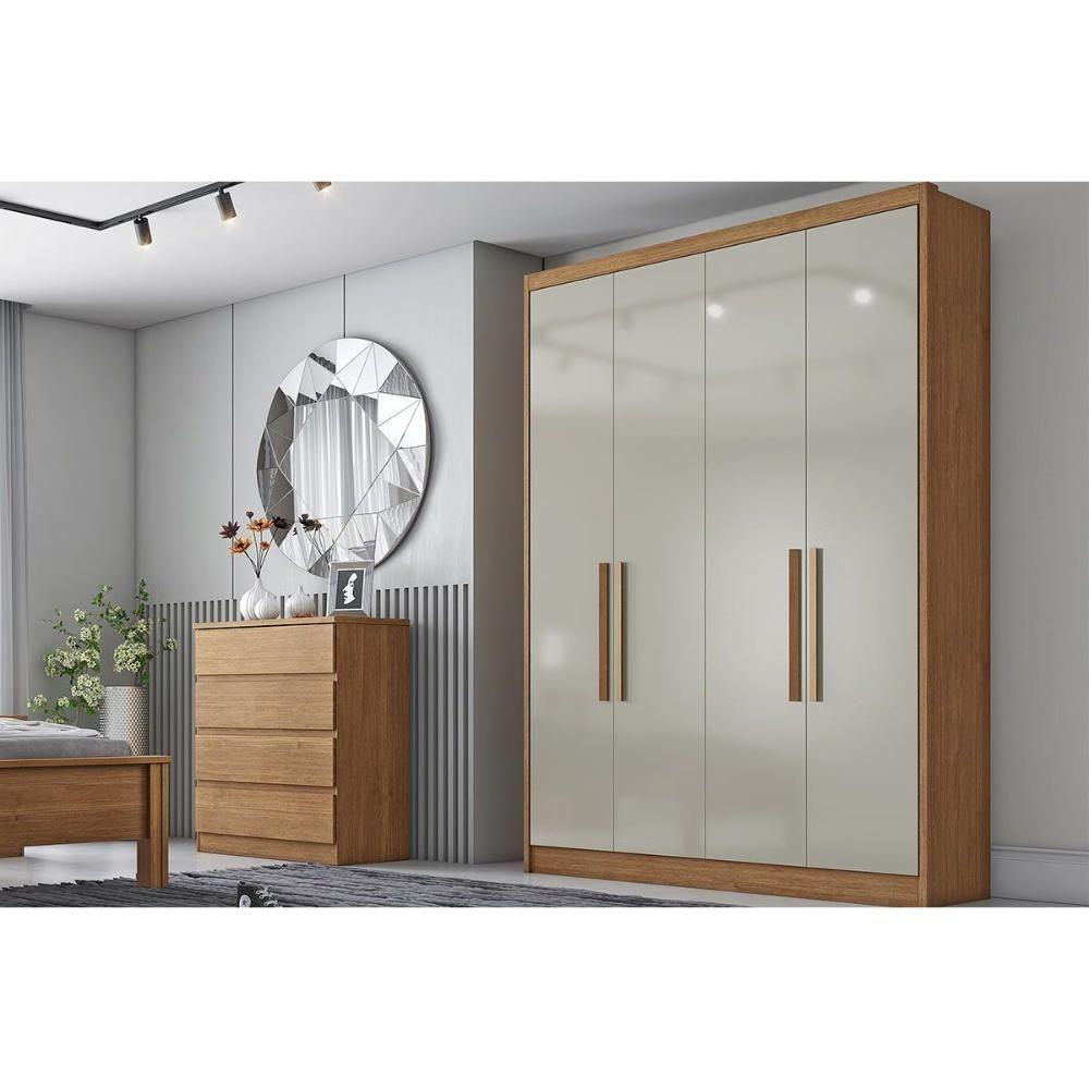 Guarda Roupa Solteiro 4 Portas e 3 Gavetas c/ Espelho Moderni/Sevilha Freijo Cumaru c/ Fendi - Novo Horizonte - 1
