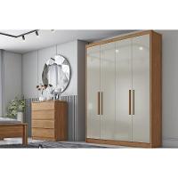 Guarda Roupa Solteiro 4 Portas e 3 Gavetas c/ Espelho Moderni/Sevilha Freijo Cumaru c/ Fendi - Novo Horizonte - 1