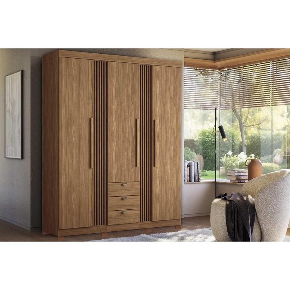 Guarda Roupa Solteiro 3 Portas 3 Gavetas c/ Pés 3.3 Aurora Jatoba - Santos Andirá - 1