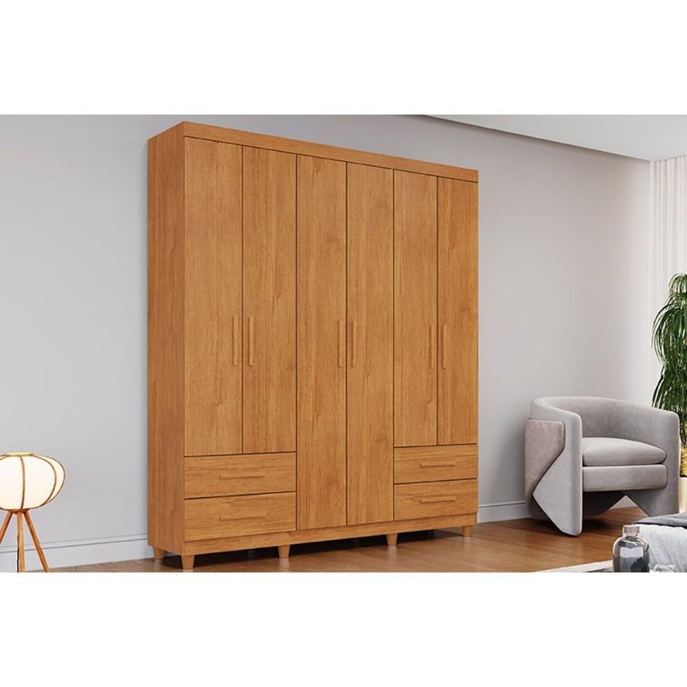 Guarda Roupa Solteiro 6 Portas e 4 Gavetas c/ Pés Canadá Plus Cinamomo - Conquista - 1