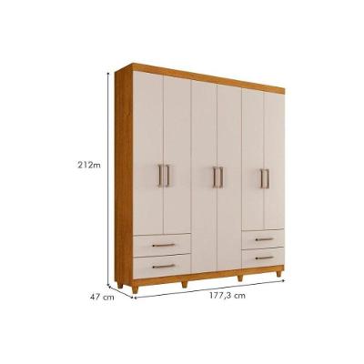 Guarda Roupa Solteiro Canadá Plus 6 Portas de Bater 4 Gavetas Cinamomo