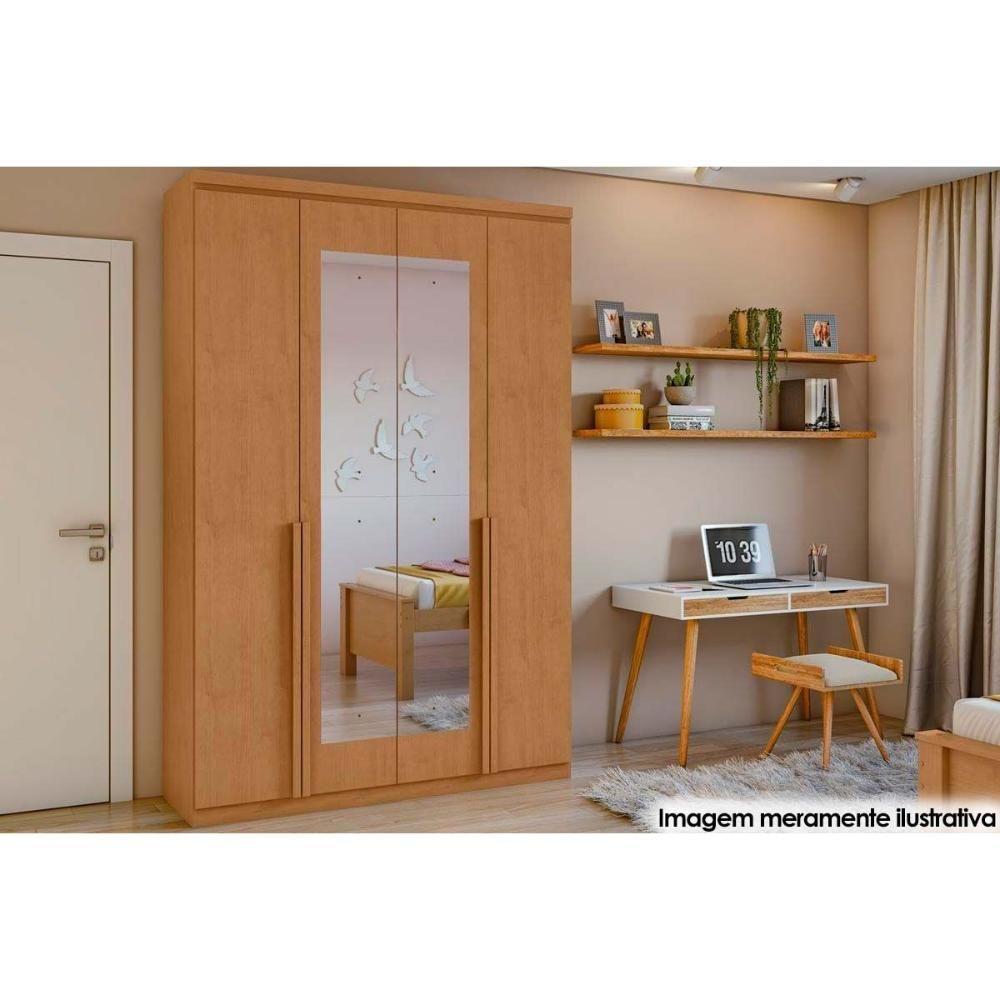 Guarda Roupa 4 Portas e 2 Gavetas c/ Espelho Alonzo New Amendoa Clean - Lopas - 1
