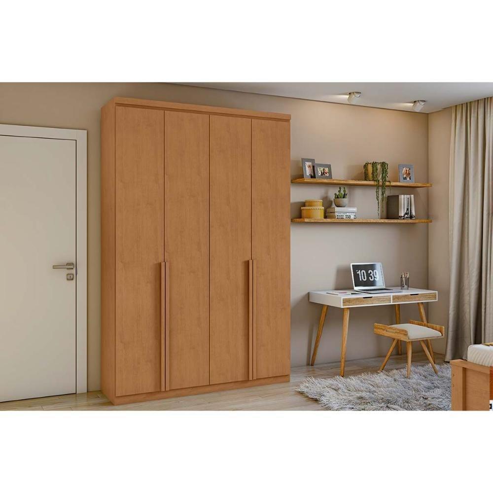 Guarda Roupa 4 Portas e 2 Gavetas Alonzo Plus Amendoa Clean - Lopas - 1