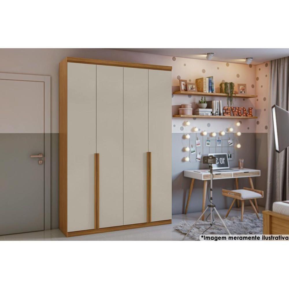 Guarda Roupa 4 Portas e 2 Gavetas Alonzo Plus Amendoa/Off White - Lopas - 1