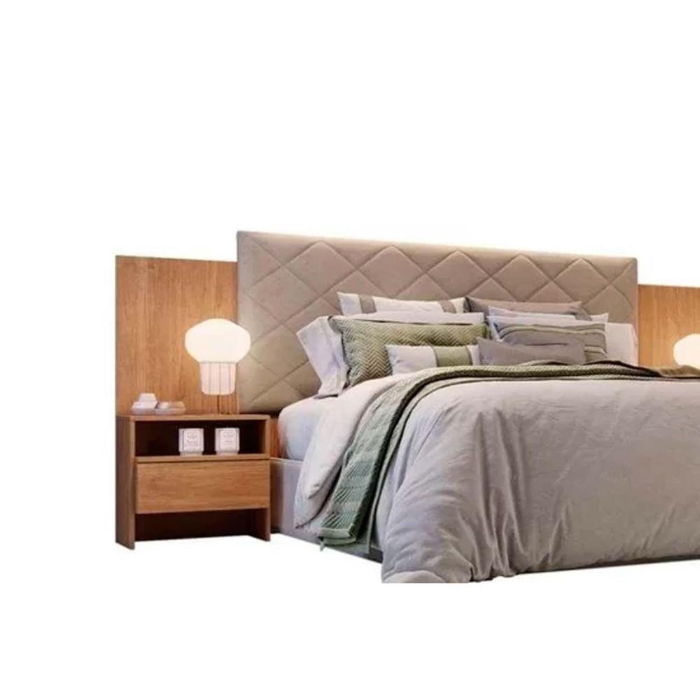 Painel Cama Box Madeirado Cor Cumaru Casal Everest Plus 2 Mesas c/ 2 Gavetas Cumaru - Novo Horizonte - 1