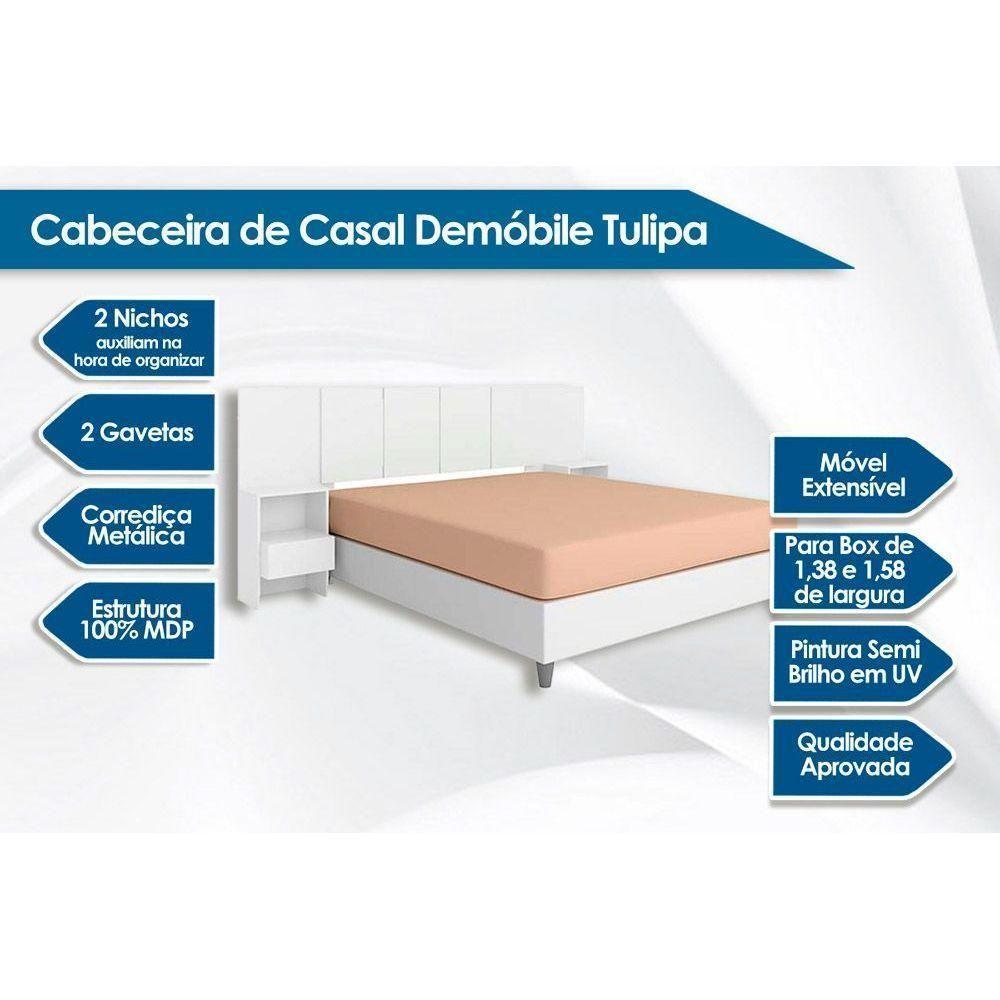 Painel Cama Box Madeirado Branco Casal Tulipa c/ 2 Mesas c/ 2 Gavetas Branco - Demóbile - 4