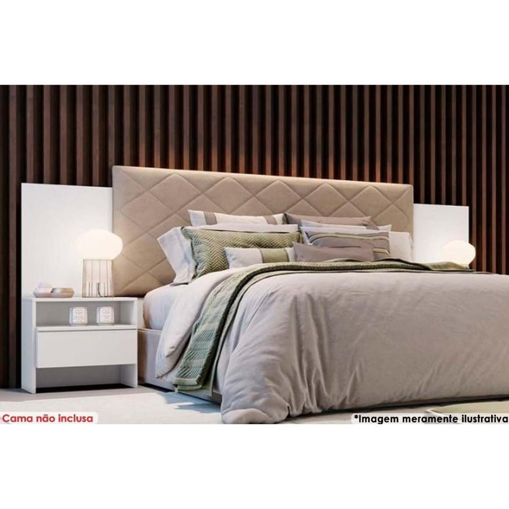 Painel Cama Box Madeirado Branco Casal Everest Plus 2 Mesas c/ 2 Gavetas Branco - Novo Horizonte - 1
