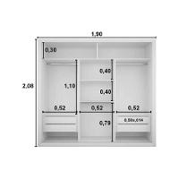 Guarda Roupa 3 Portas de Correr e 4 Gavetas c/ Pés Veneza Flex Naturalle/Ripado 3D - Rufato - 5