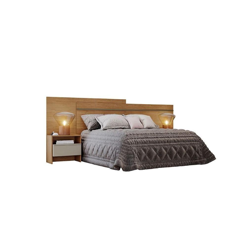 Painel Cama Box Madeirado - Prime 2 Mesas c/ 2 Gavetas Casal Freijo Cumaru Fendi - Novo Horizonte - 1
