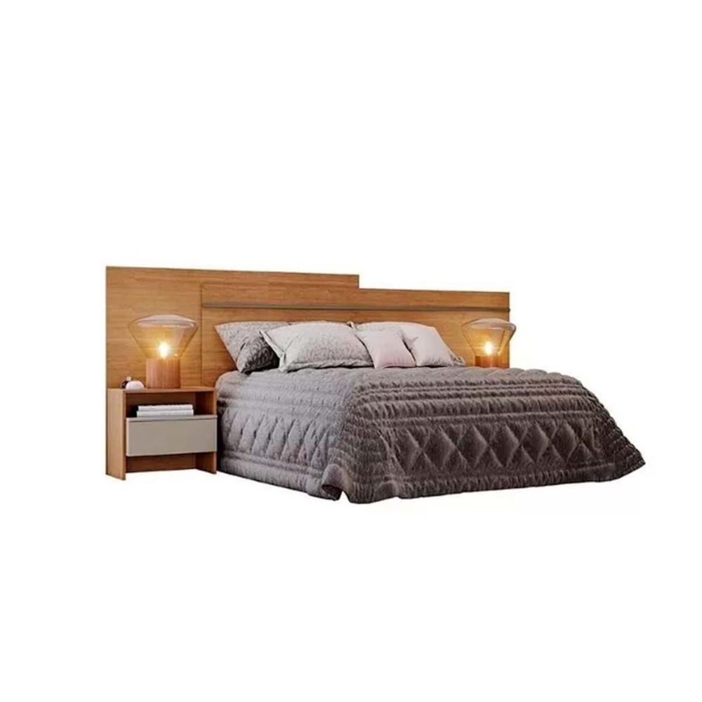 Painel Cama Box Madeirado - Prime 2 Mesas c/ 2 Gavetas Casal Cumaru/Fendi - Novo Horizonte - 1