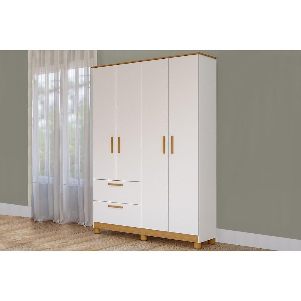 Guarda Roupa Bebê 4 Portas e 2 Gavetas Jujuba Nature/Branco - Permóbili Baby - 1