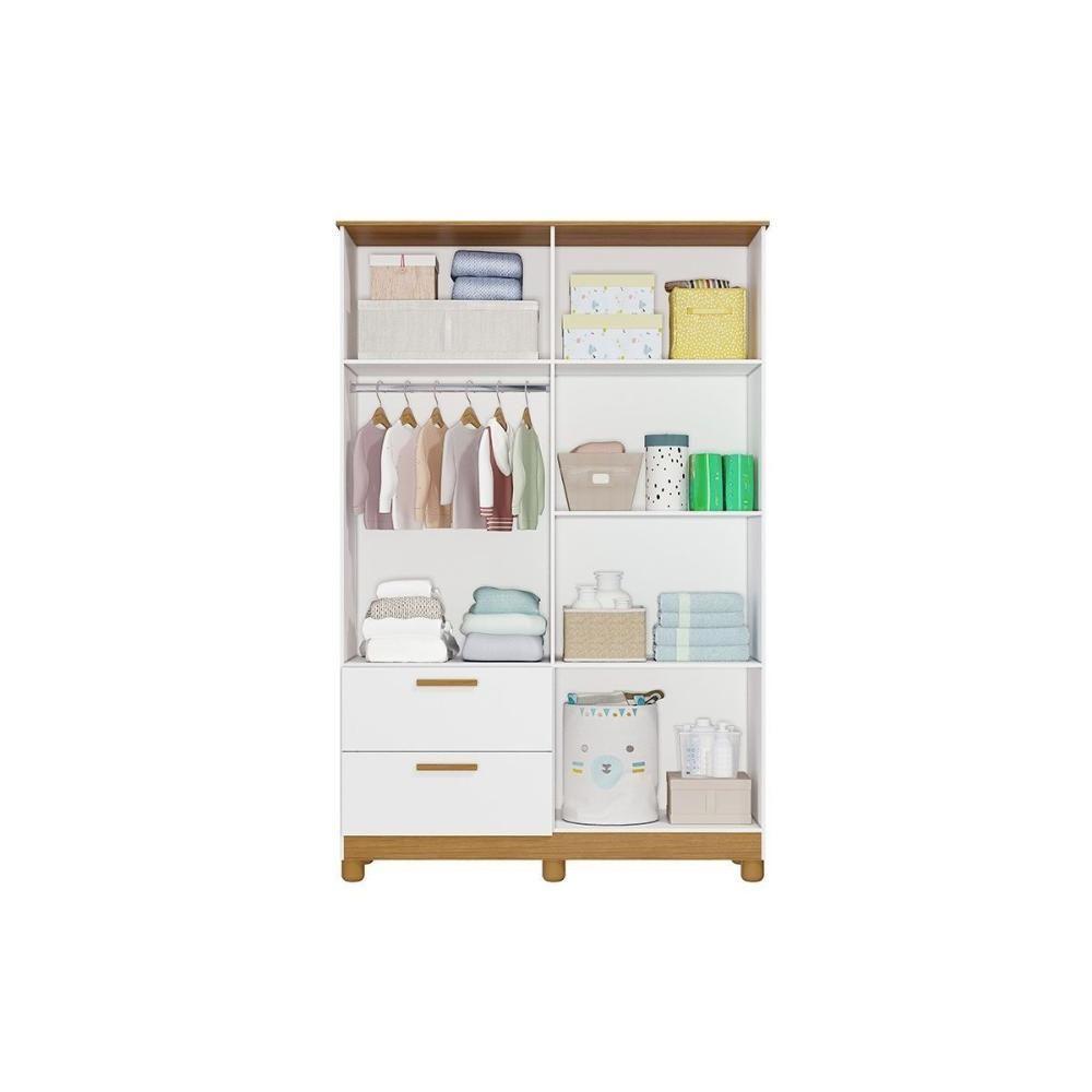 Guarda Roupa Bebê 4 Portas e 2 Gavetas Jujuba Nature/Branco - Permóbili Baby - 3