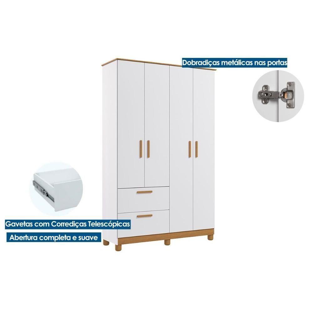 Guarda Roupa Bebê 4 Portas e 2 Gavetas Jujuba Nature/Branco - Permóbili Baby - 6