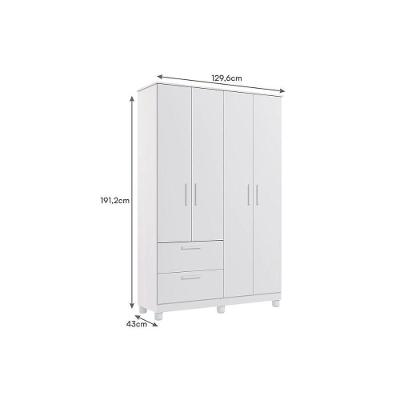 Guarda Roupa Infantil Bebê Jujuba 4 Portas de Bater 2 Gavetas Nature-Branco Permóbili