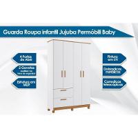 Guarda Roupa Bebê 4 Portas e 2 Gavetas Jujuba Nature/Branco - Permóbili Baby - 7