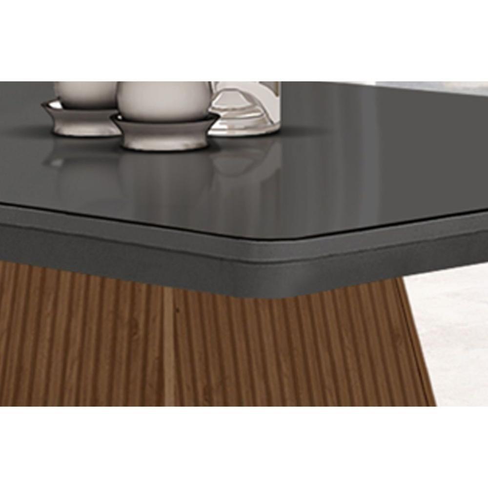 Mesa p/ Cozinha Luna c/ Tampo 90x90cm Flex Madeirado Vidro Canto Curvo - Imbuia/Ripado 3D/Off White - Rufato - 3