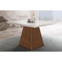 Mesa p/ Cozinha Luna c/ Tampo 90x90cm Flex Madeirado Vidro Canto Curvo - Imbuia/Ripado 3D/Off White - Rufato - 1