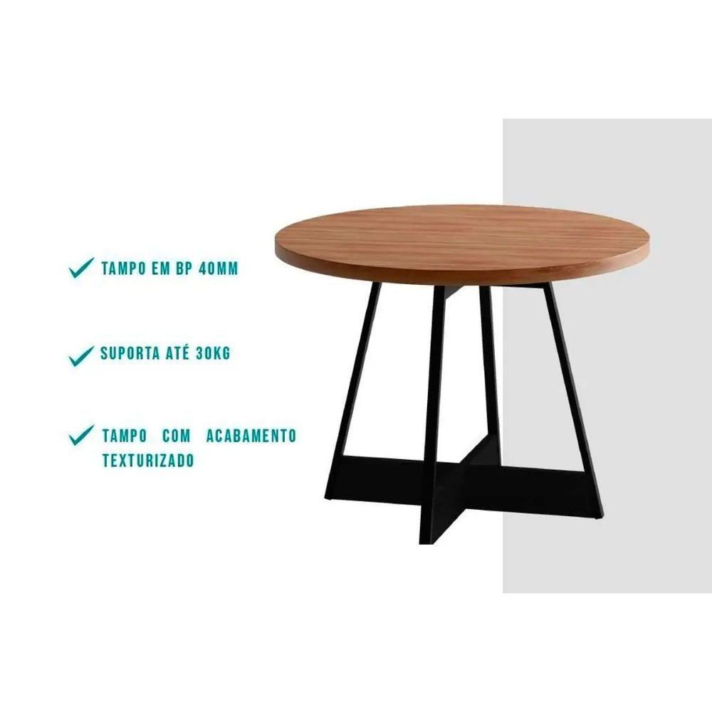 Mesa para Cozinha Átria 1594 Redonda Aço c/Tampo Madeirado Redondo 100cm Nogal/preto/preto - Carraro - 5