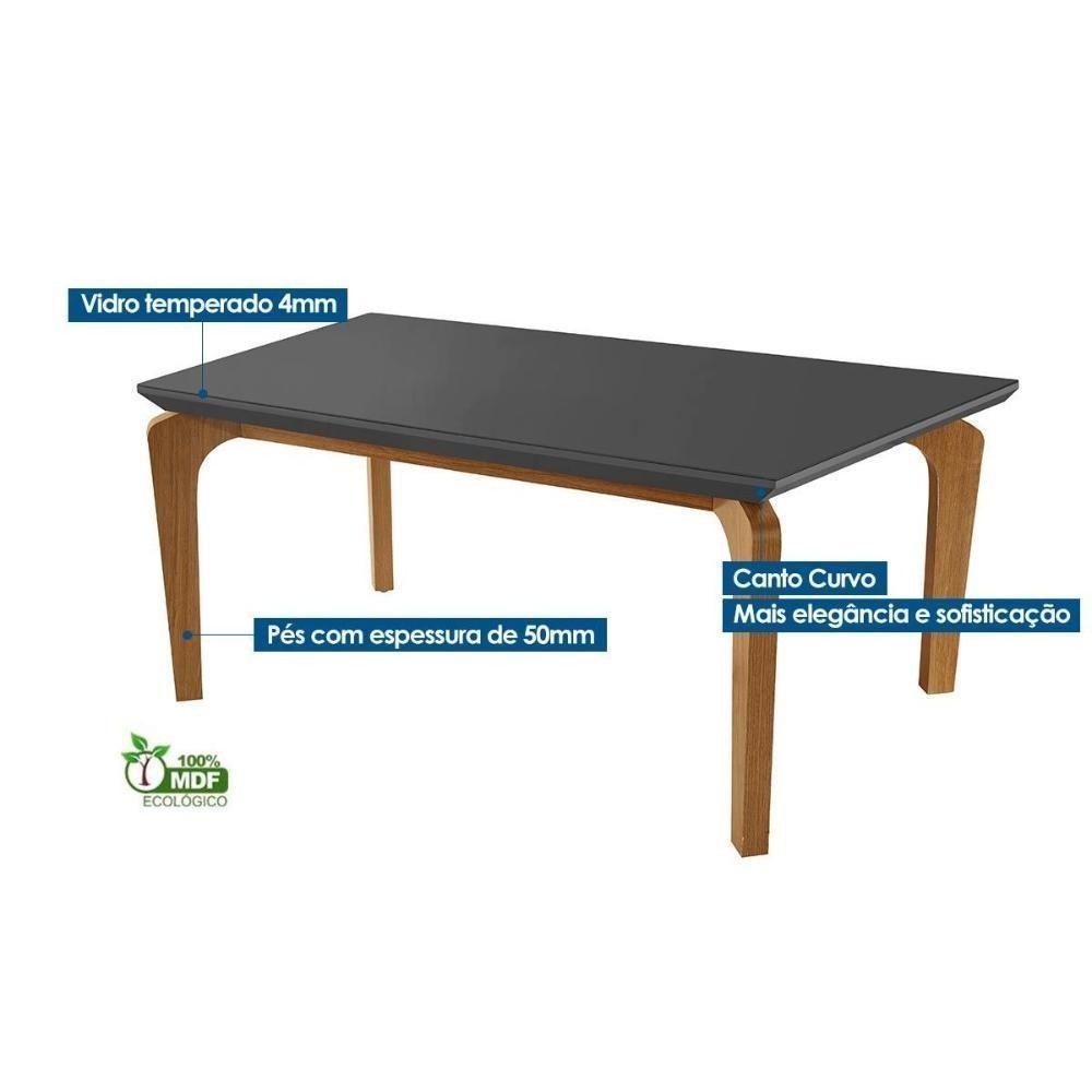 Mesa para Cozinha Londrina c/Tampo Madeirado Vidro Canto Curvo 180x90cm Off White/Imbuia/Vidro Off White - Rufato - 5